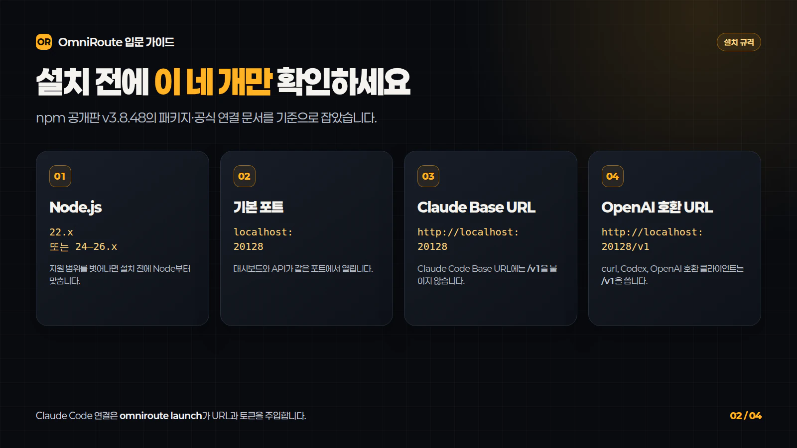 Node.js 버전과 OmniRoute 연결 주소 규격