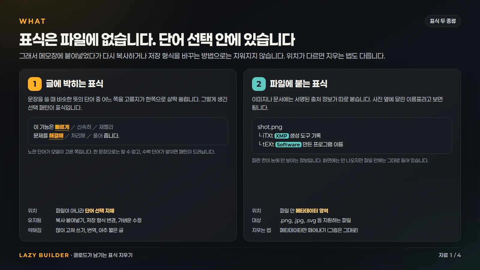 표식 두 종류가 각각 어디에 있는지